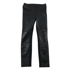 Akris Punto Black Lamb Nappa Leather Front Leggings Side Zip Pants Women 4US 8UK